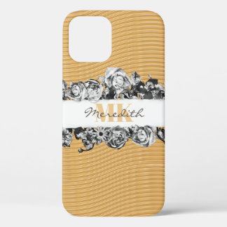 Customisable Name Gold Roses Chic Monogram Luxury iPhone 12 Pro Case
