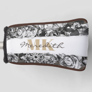 Customisable Name Gold Roses Chic Monogram Luxury Golf Head Cover