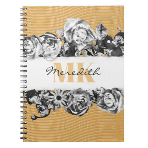 Customisable Name Gold Roses Chic Monogram Luxury Notebook
