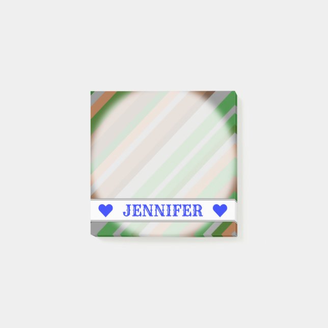 Customisable Name - Green, Brown and Grey Stripes Post-it Notes (Front)