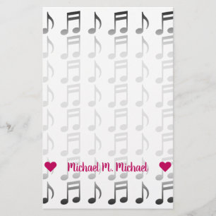 Customisable Name; Grid of Musical Notes Stationery