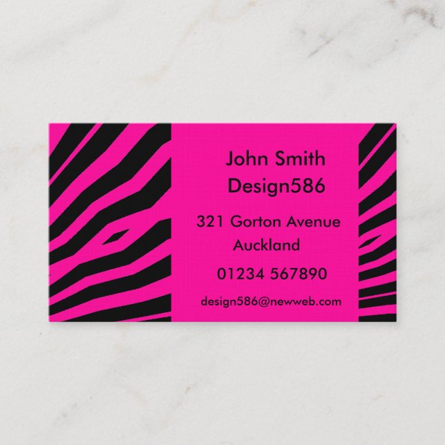 Customisable name Hot Pink zebra print  Business Card (Front)