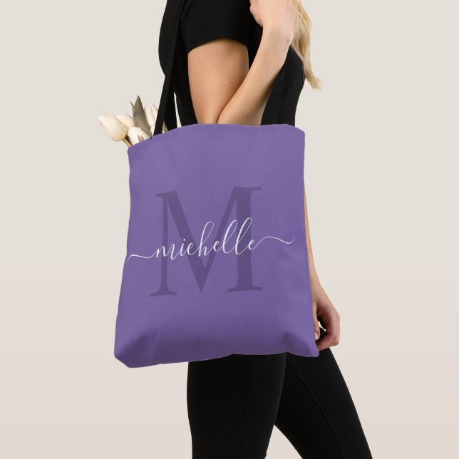 Customisable Name & Initial Amethyst Purple Colour Tote Bag (Close Up)
