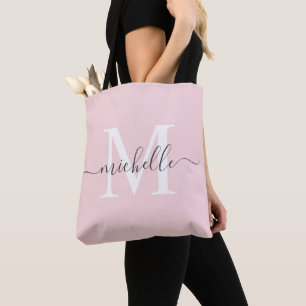 Customisable Name & Initial Pale Pastel Pink Tote Bag