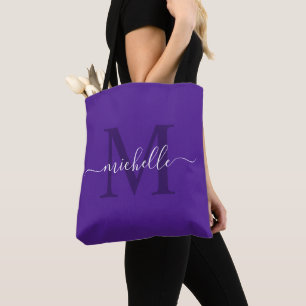 Customisable Name & Initial Royal Purple Colour Tote Bag