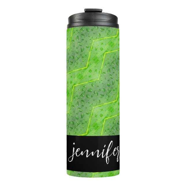 Customisable name Leaves with water drops pattern Thermal Tumbler (Front)