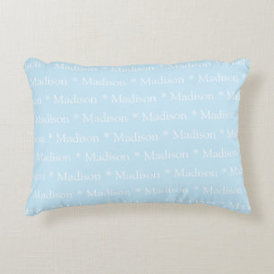 Customisable name light blue white double sided decorative cushion