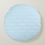Customisable name light blue white double sided round cushion<br><div class="desc">Customisable name,  text,  pattern,  light blue white double sided Round Pillow
you can change the name to your baby's name</div>