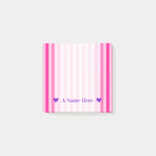Customisable Name + Light Pink & Deep Pink Stripes Post-it Notes