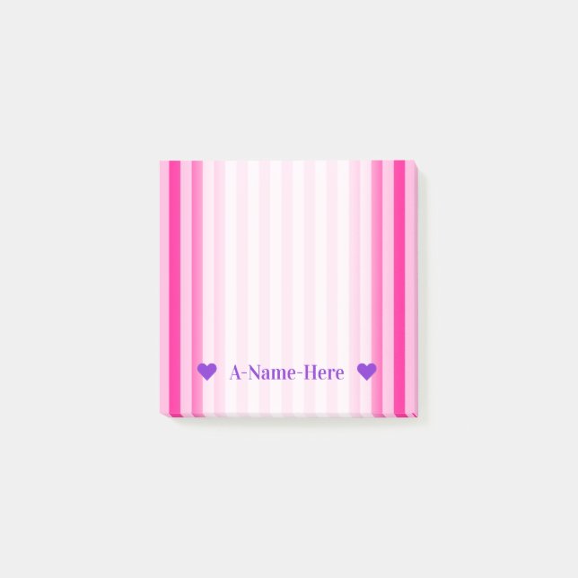 Customisable Name + Light Pink & Deep Pink Stripes Post-it Notes (Front)