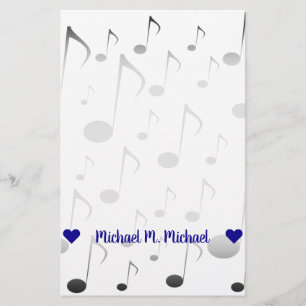 Customisable Name; Many Musical Notes Pattern Stationery