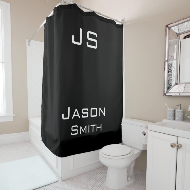 Customisable name, minimalistic initials shower curtain (In Situ)