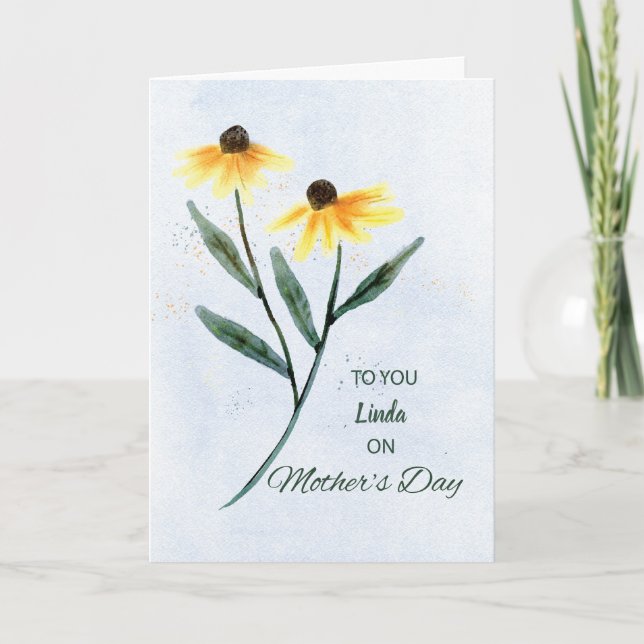 Customisable Name Mothers Day Two Cone Flowers Card (Front)