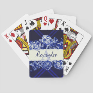 Customisable Name Navy Roses Stylish Chic Monogram Playing Cards
