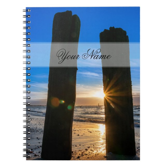 Customisable name ocean lover beach sunset romance notebook (Front)
