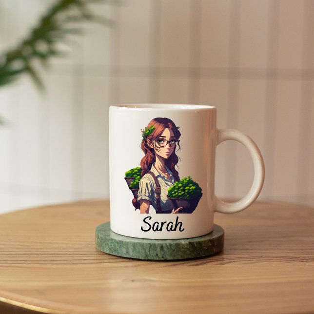 Customisable Name Of A Potted Plants Girl Two-Tone Coffee Mug (Creator Uploaded)
