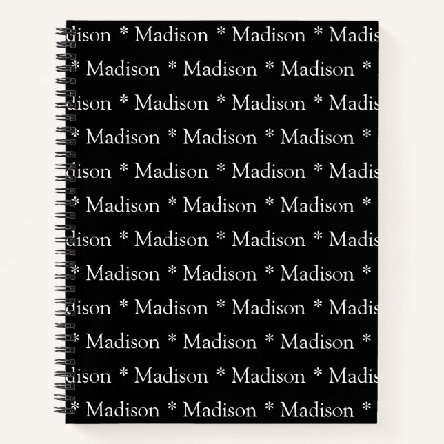 Customisable name pattern black white recipe notebook (Front)