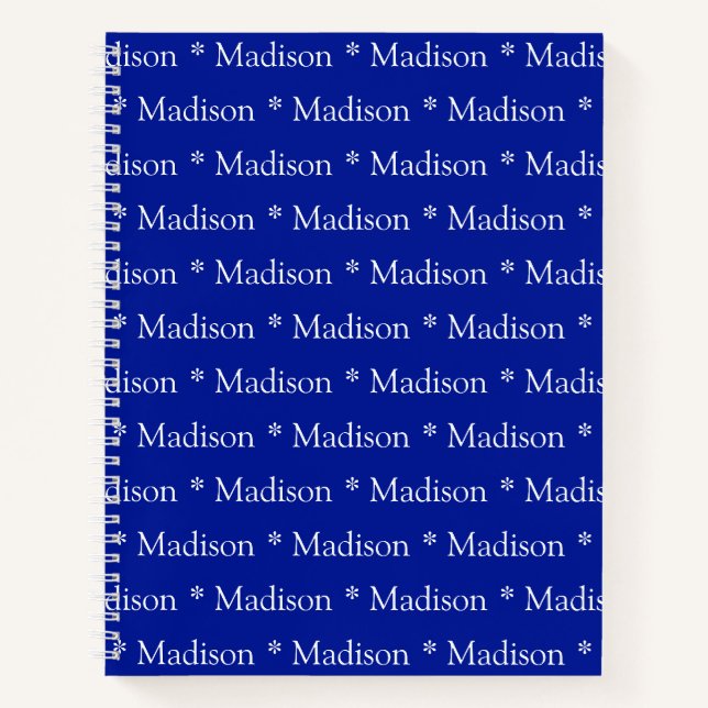 Customisable name pattern cobalt blue white recipe notebook (Front)
