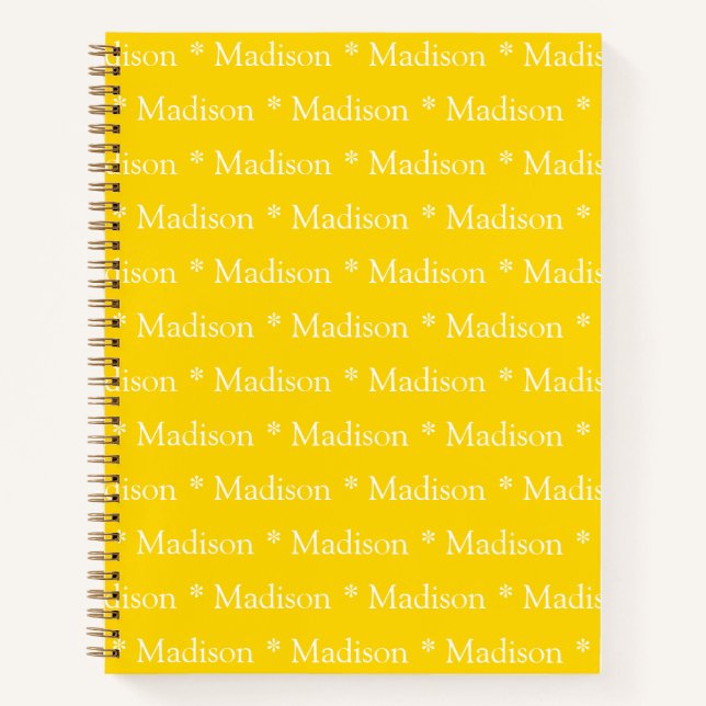 Customisable name pattern golden yellow recipe notebook (Front)