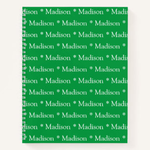 Customisable name pattern green white recipe notebook