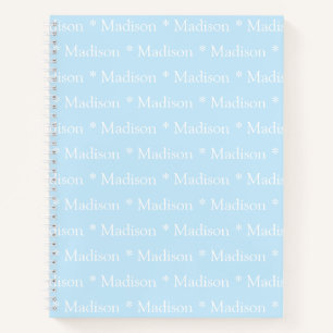 Customisable name pattern light blue white recipe notebook