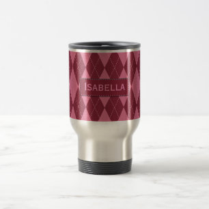 Customisable Name Pink Argyle Travel Mug