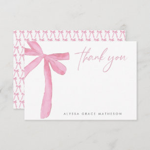 Customisable Name Pink Bow wedding Bridal Shower Thank You Card