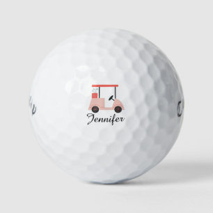 Customisable Name Pink Golf Cart Birthday Gift Balls