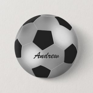 Customisable Name silver Soccer Ball button badges
