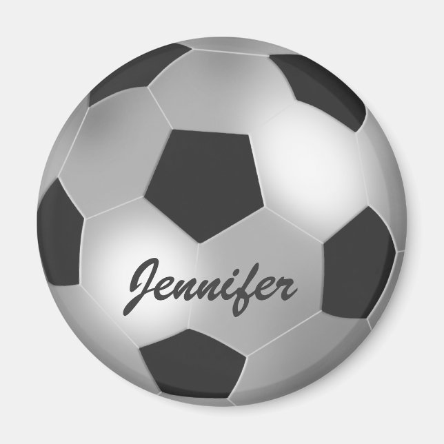 Customisable Name silver Soccer Ball Magnets (Front)