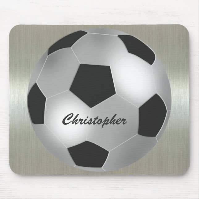 Customisable Name Silver Soccer Ball Mouse Pad (Front)
