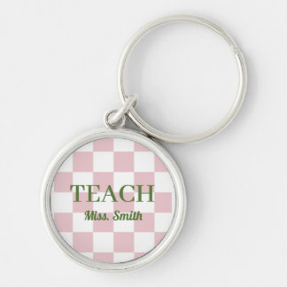 Customisable Name Teach Tote Cute Pink Chequered Key Ring