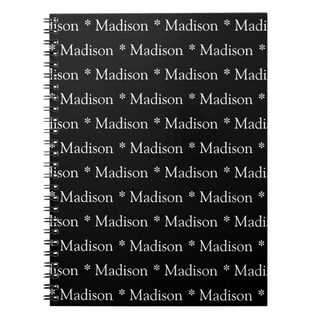 Customisable name, text, black white notebook (Front)