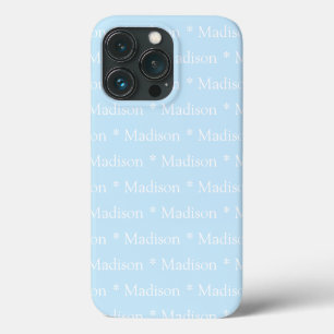Customisable name, text, light blue white iPhone 13 pro case
