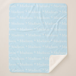 Customisable name, text, light blue white sherpa blanket