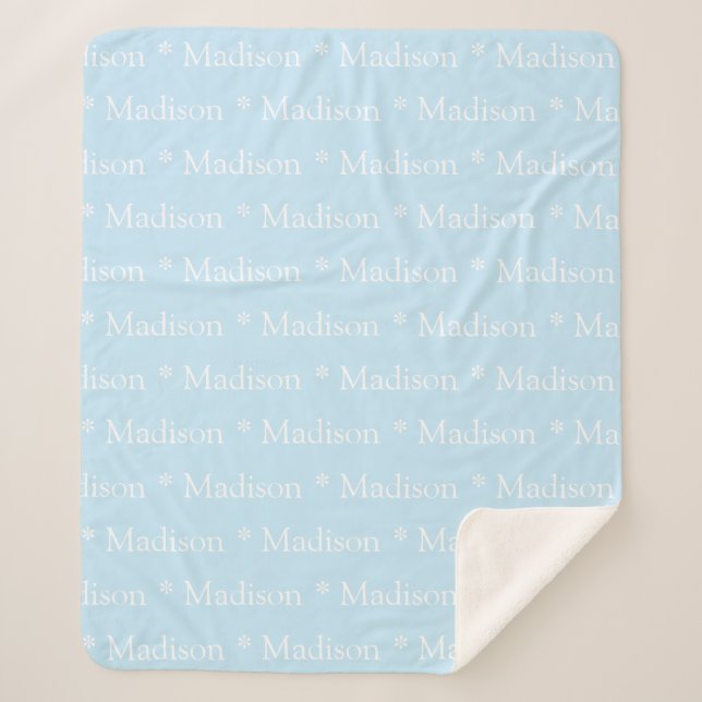 Customisable name, text, light blue white sherpa blanket (Front)