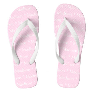 Customisable name text light pink white pattern jandals