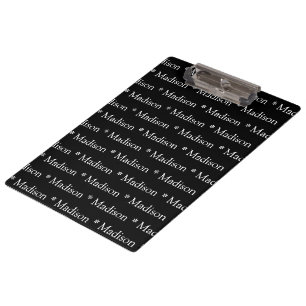 Customisable name text pattern black white clipboard