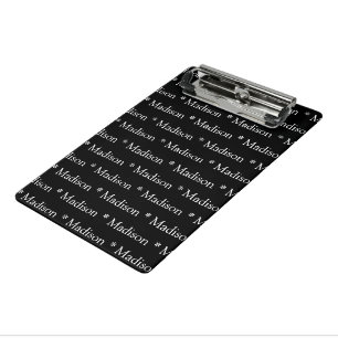 Customisable name text pattern black white mini clipboard