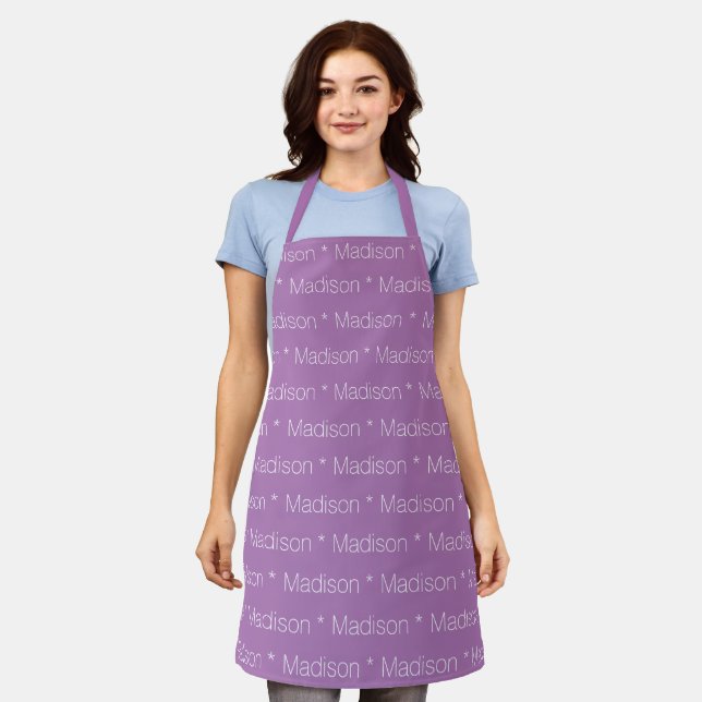 Customisable name, text, pattern lavender white apron (Worn)