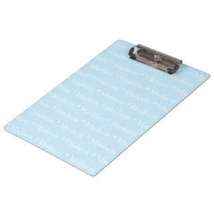Customisable name text pattern light blue white clipboard