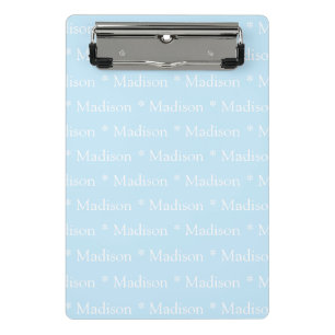 Customisable name text pattern light blue white mini clipboard