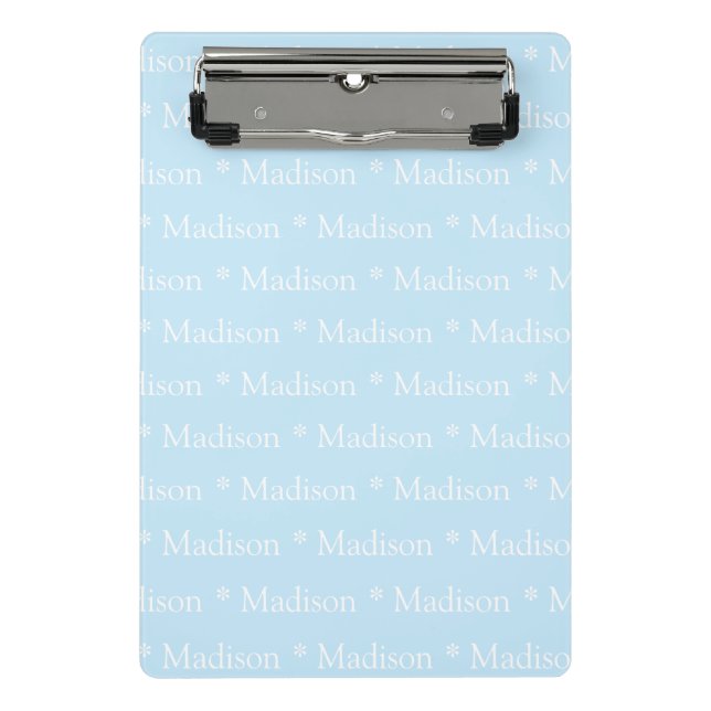 Customisable name text pattern light blue white mini clipboard (Front)