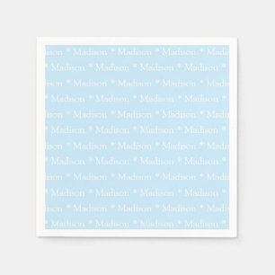 Customisable name text pattern light blue white napkin