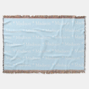 Customisable name text pattern light blue white throw blanket