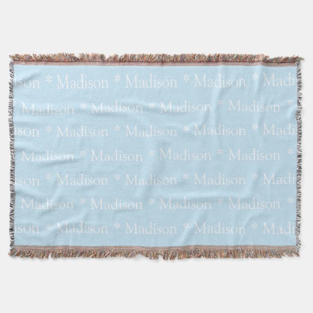 Customisable name text pattern light blue white throw blanket (Front)