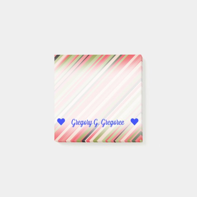 Customisable Name; Watermelon-Inspired Stripes Post-it Notes (Front)