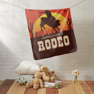 Customisable NAME Western Cowboy Bull Rider Rodeo Baby Blanket