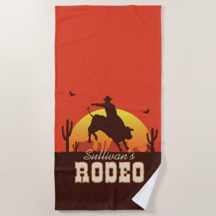 Customisable NAME Western Cowboy Bull Rider Rodeo Beach Towel