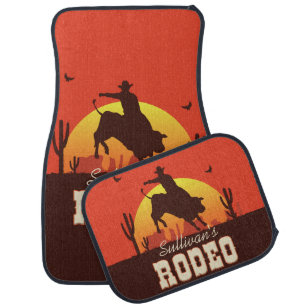 Customisable NAME Western Cowboy Bull Rider Rodeo Car Mat
